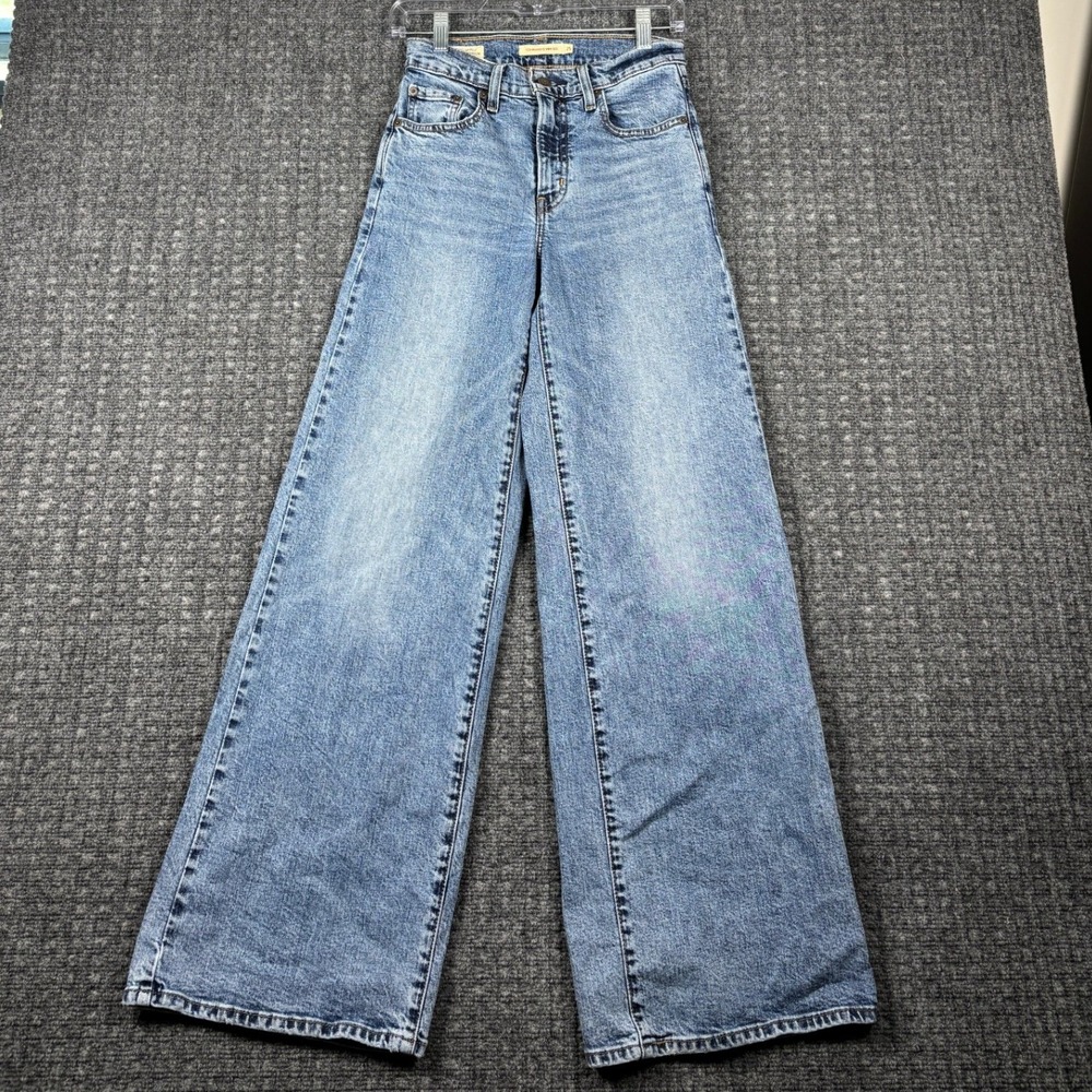 Levis Premium 728 High Rise Wide Leg Jeans 25 Blue Medium Wash Denim